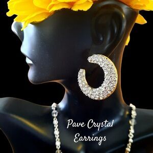 VINTAGE Pave Crystal Pushback Hoop Earrings 
